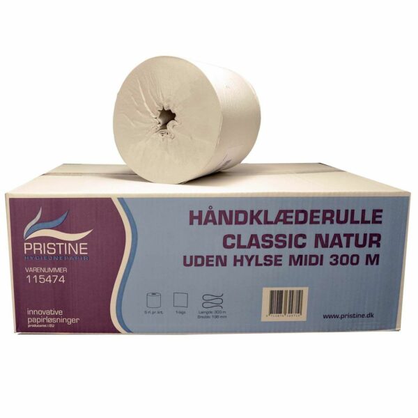 Håndklæderulle Pristine 1-lag 300 m uden Hylse Uperforeret Natur