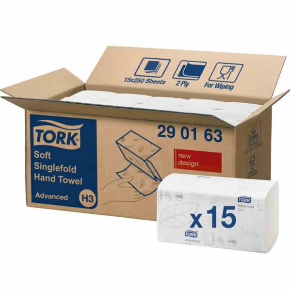 Håndklædeark Tork Advanced H3 V-Fold 2-lag L23xB24.8xD11.5cm Genbrug FSC Hvid