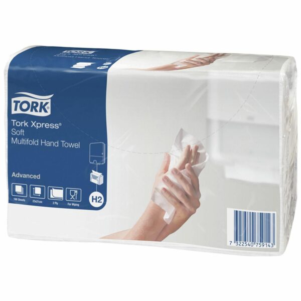 Håndklædeark Tork Advanced H2 Z-Fold 2-lag L23.4xB21.3xD8cm Nyfiber FSC Hvid