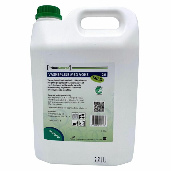 Vaskepleje Prime Source Mild 26 Svanemærket med Voks uden Farve/Parfume 5 ltr