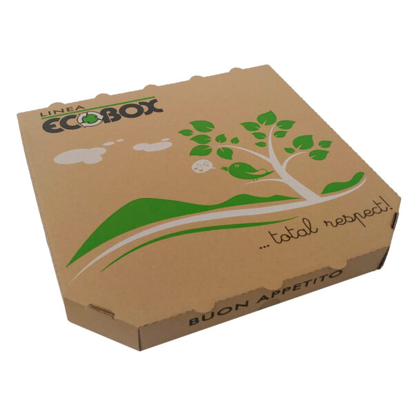 Pizzaæske 29x29x3 cm LWK Treviso Brun med Logo Ecobox