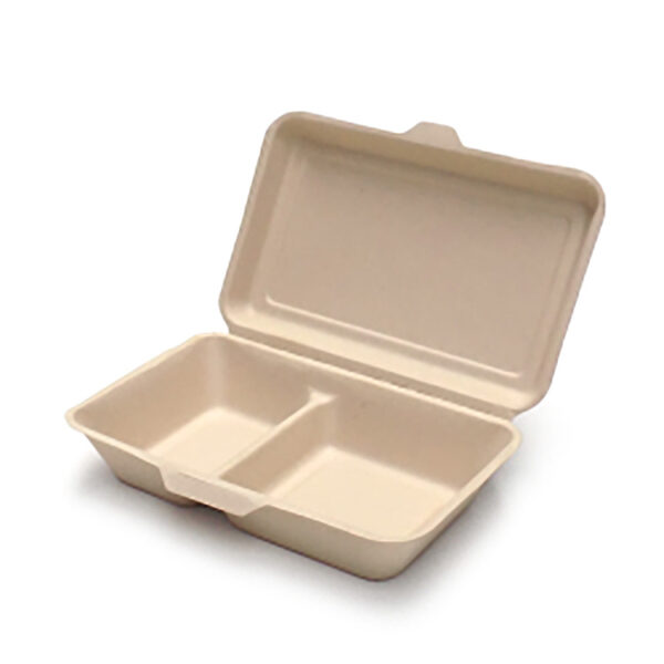 Burgerboks 2-rums 240x160x60 mm med hængslet låg Bagasse