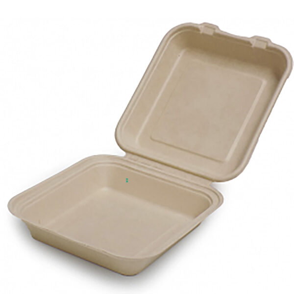 Bakke 1-rum 230x250x75 mm med hængslet låg Bagasse