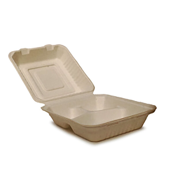 Bakke 3-rum 220x200x85 mm med hængslet låg Bagasse