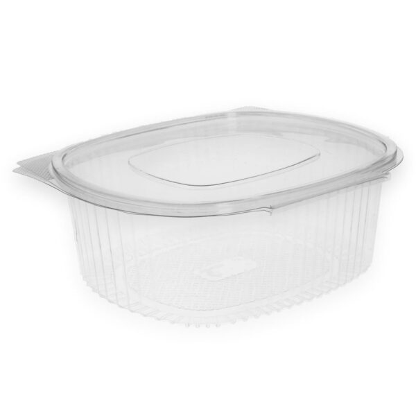 Plastbæger Verive 2000 ml oval hængslet låg 225x198x83 mm RPET Klar