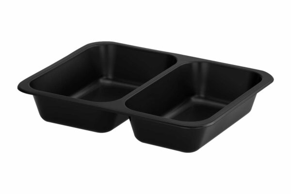 Pojemnik czarny T-2 do zgrzewu, 2 komory, 227x178x40 mm PREMIUM z PP (paczka 50 szt.)
