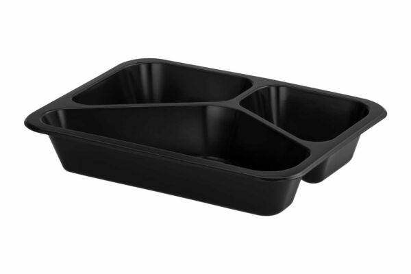 Pojemnik czarny T-3 do zgrzewu, 3 komory, 227x178x40 mm PREMIUM z PP (paczka 50 szt.)