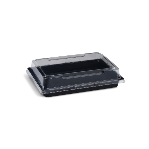 Miska na sushi PET čierna + viečko / 185x127x20mm